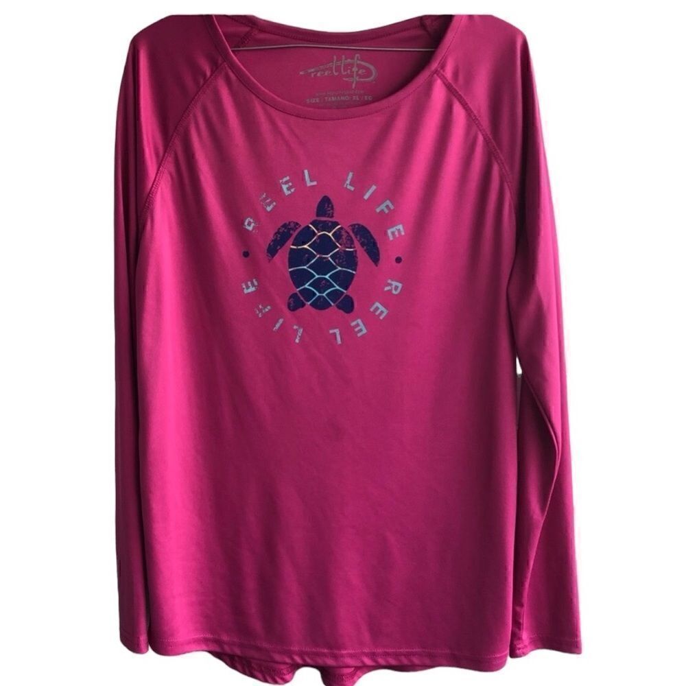 REEF LIFE Top in Pink Fuchia, Rose Blue Logo and Design. Size: XL